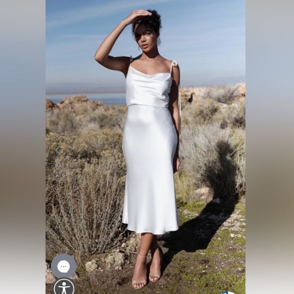 Jenny Yoo White Satin Midi Dress